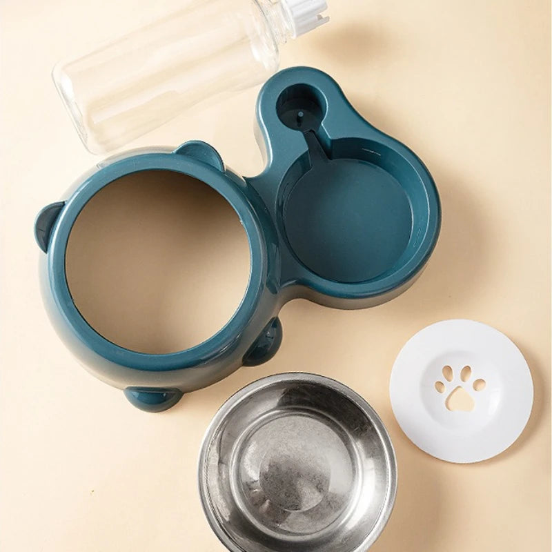 Comedero automático para mascotas y dispensador de agua, sistema de alimentación integrado para gatos y perros, sin necesidad de batería ni energía, boca inclinada.