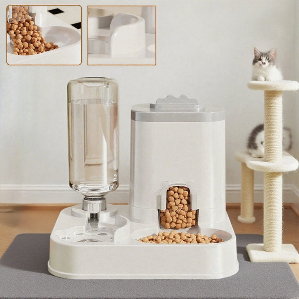 Dispensador automático de agua para gatos y perros con cuenca de comida integrada sin necesidad de baterías, diseño automático de una pieza de comedero para mascotas