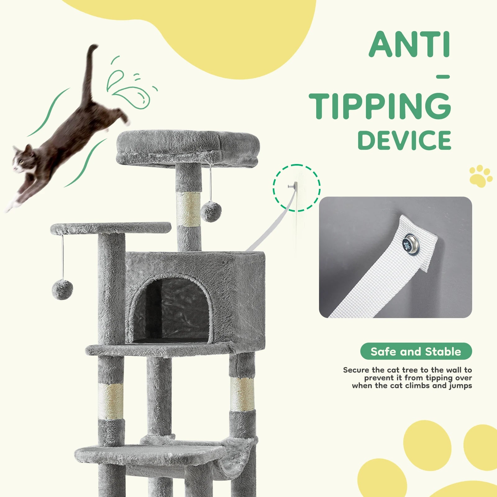 Cat Tree Tall Multi-Cat Climbing Tower para muebles para mascotas Postes rascadores de sisal natural Casa estable para mascotas para gatos de interior