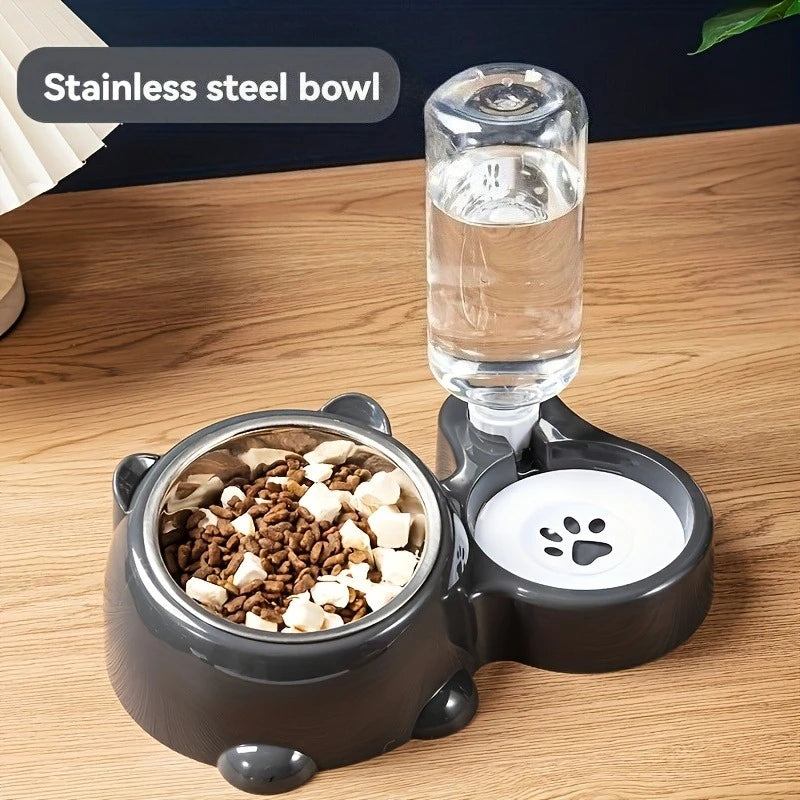 Comedero automático para mascotas y dispensador de agua, sistema de alimentación integrado para gatos y perros, sin necesidad de batería ni energía, boca inclinada.