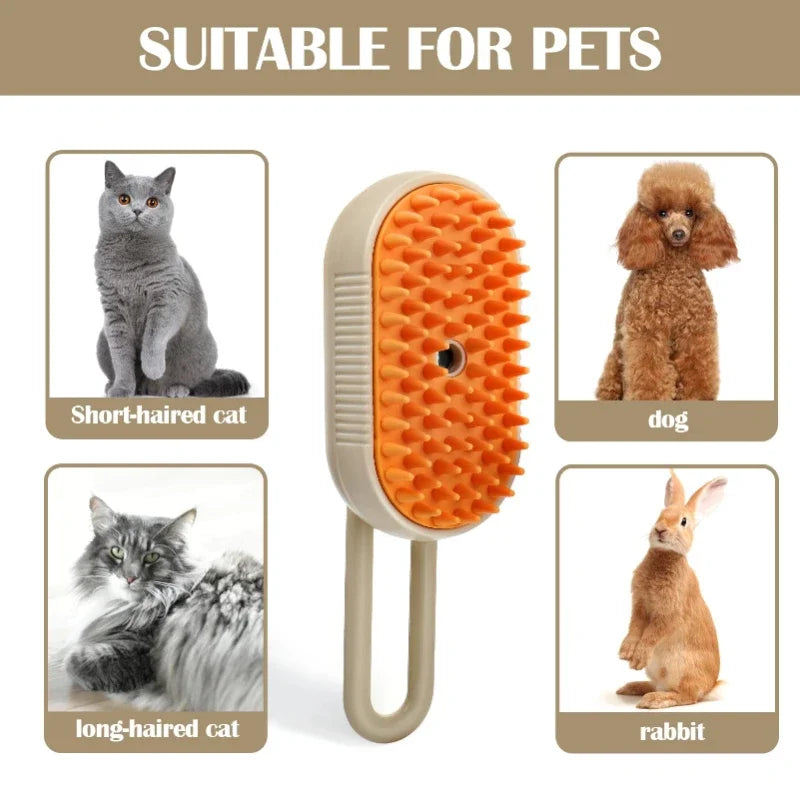 Cepillo de vapor para gatos 3 en 1, removedor de pelo para mascotas, peine de aseo con spray de masaje para gatos, herramienta de limpieza duradera.