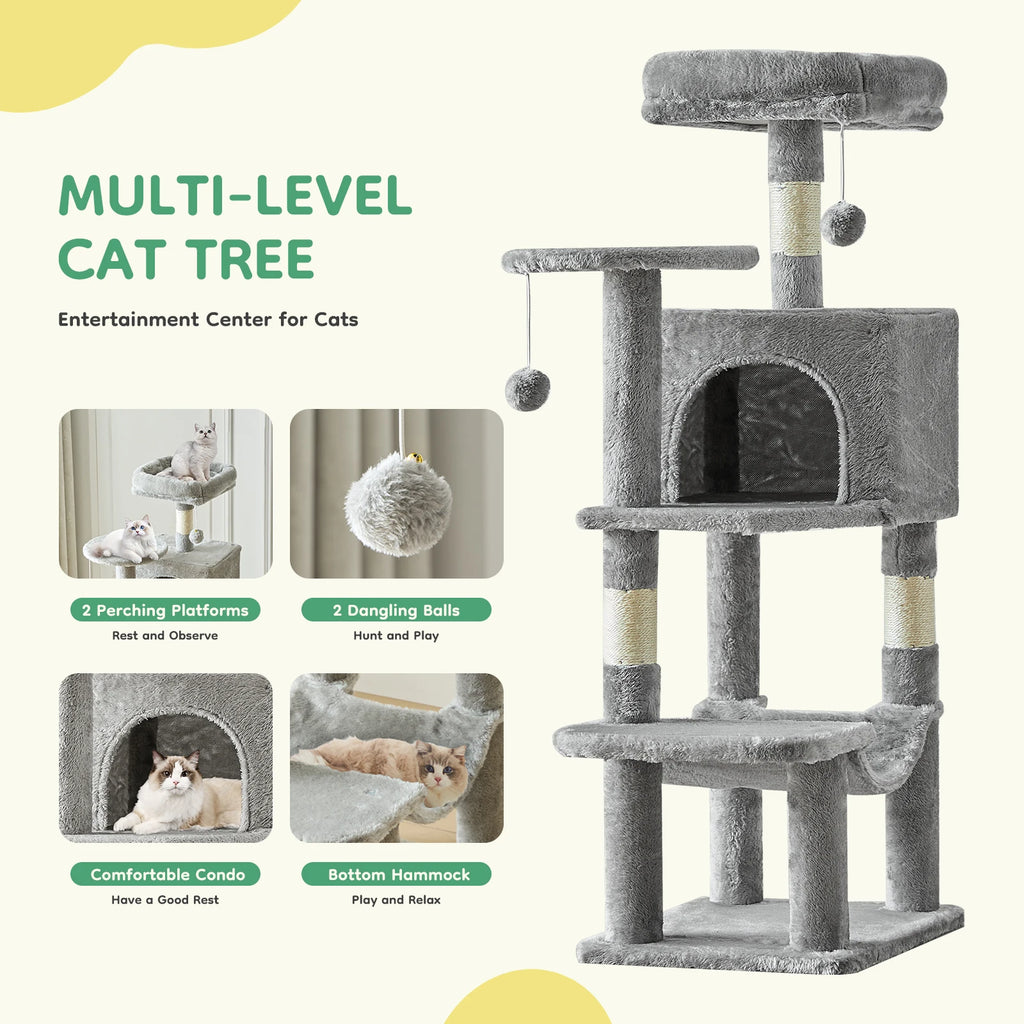 Cat Tree Tall Multi-Cat Climbing Tower para muebles para mascotas Postes rascadores de sisal natural Casa estable para mascotas para gatos de interior