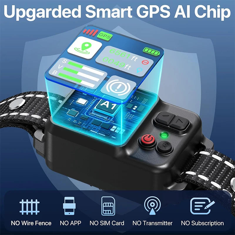 Rango de cobertura de valla inalámbrica para perros con GPS 49-6561 pies IP67 Modos de entrenamiento ajustables a prueba de agua Posicionamiento GPS Solo para uso en exteriores