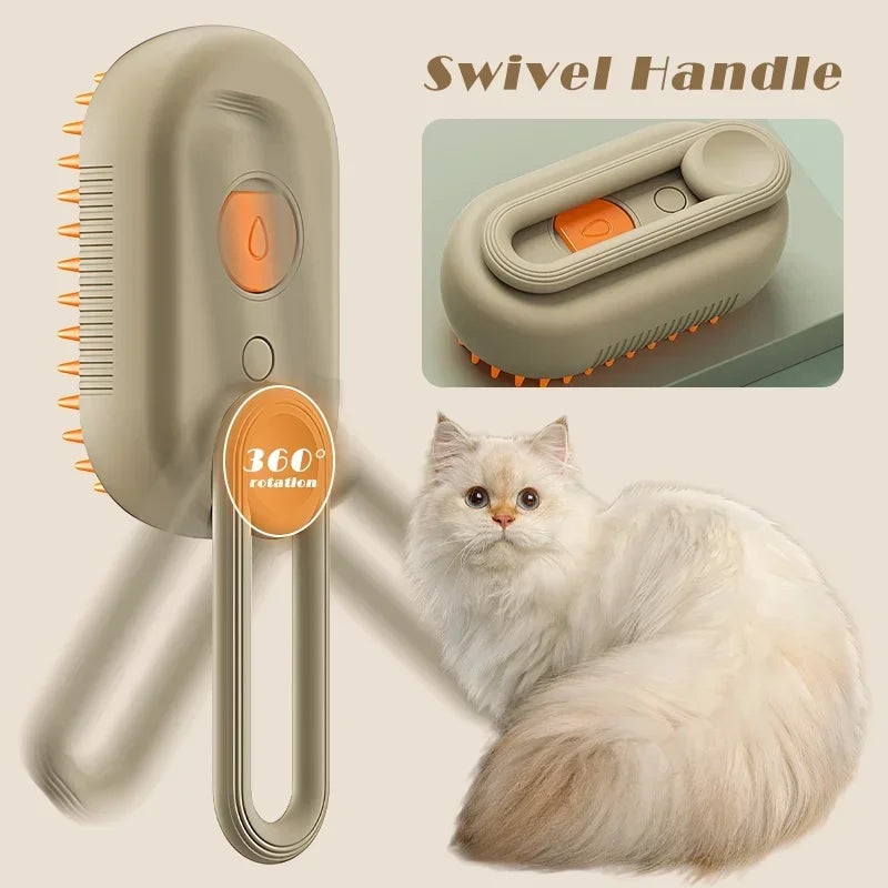 Cepillo de vapor para gatos 3 en 1, removedor de pelo para mascotas, peine de aseo con spray de masaje para gatos, herramienta de limpieza duradera.